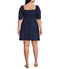 Perch by Blu Pepper Plus Square Neck Short Puff Sleeve A-Line Mini Dress