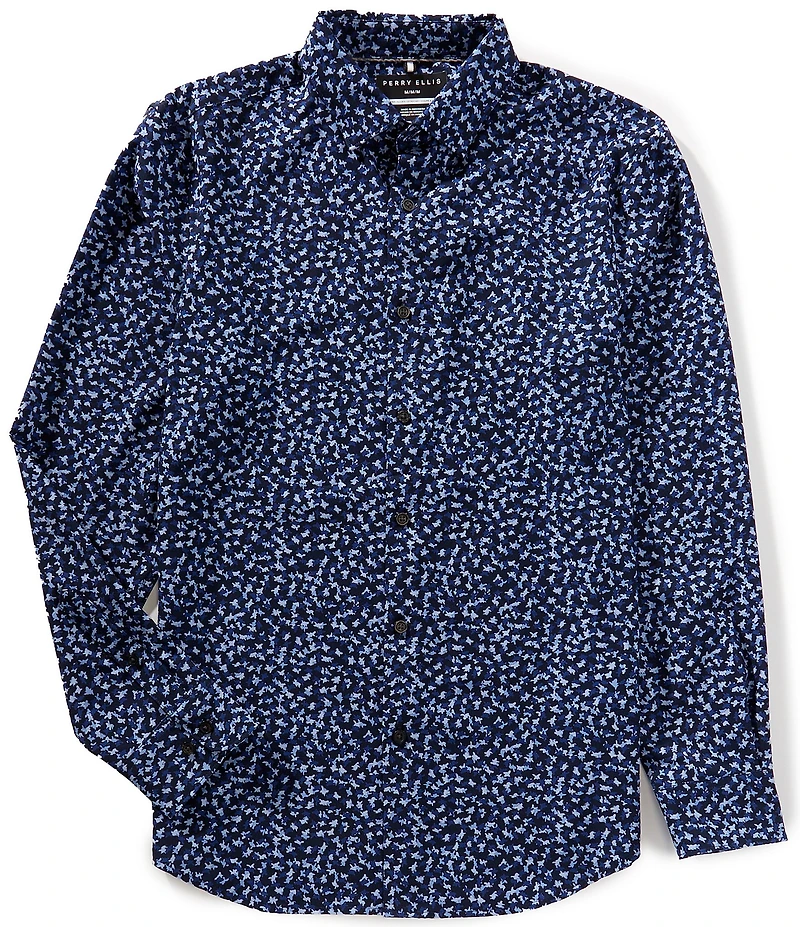 Perry Ellis Allover Print Long Sleeve Woven Shirt
