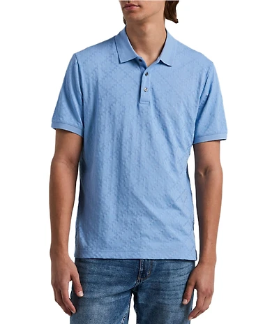 Perry Ellis Big & Tall Jacquard Geo Textured Short Sleeve Polo Shirt