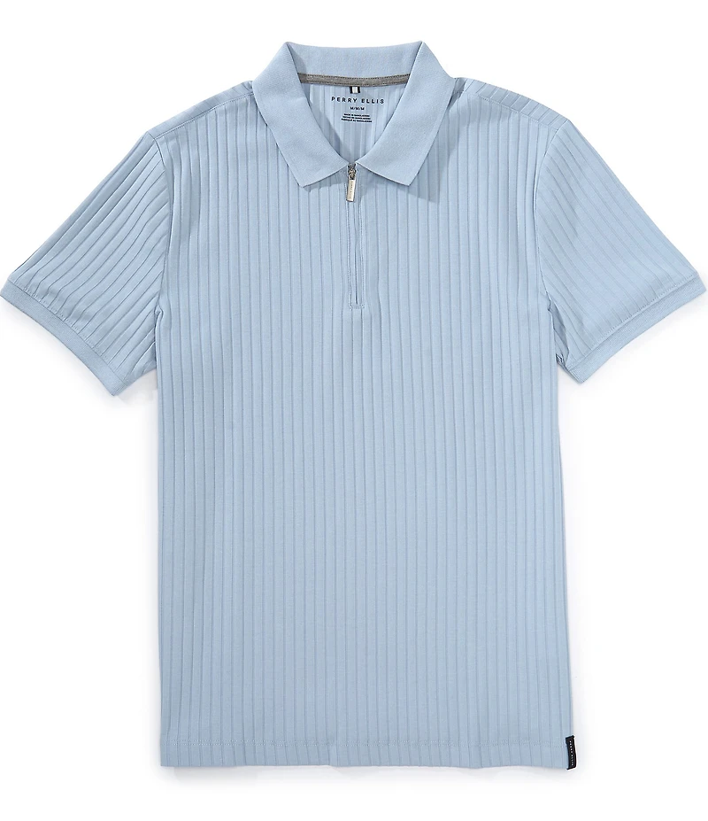 Perry Ellis Big & Tall Ribbed Quarter-Zip Short Sleeve Polo Shirt