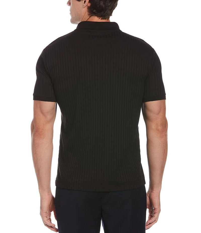 Perry Ellis Big & Tall Ribbed Quarter-Zip Short Sleeve Polo Shirt