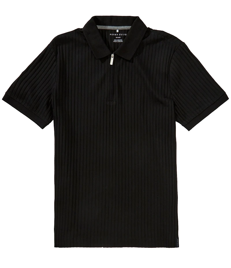 Perry Ellis Big & Tall Ribbed Quarter-Zip Short Sleeve Polo Shirt