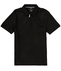 Perry Ellis Big & Tall Ribbed Quarter-Zip Short Sleeve Polo Shirt