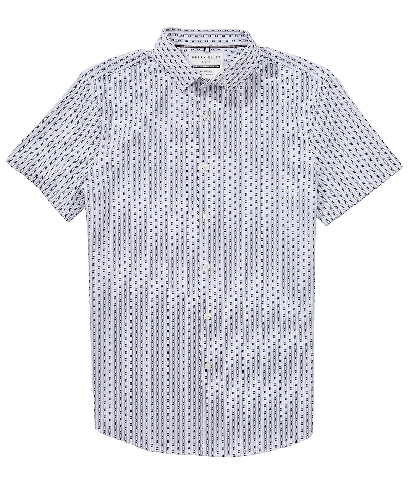 Perry Ellis Big & Tall Slim Fit Geo Stripe Performance Stretch Short Sleeve Woven Shirt