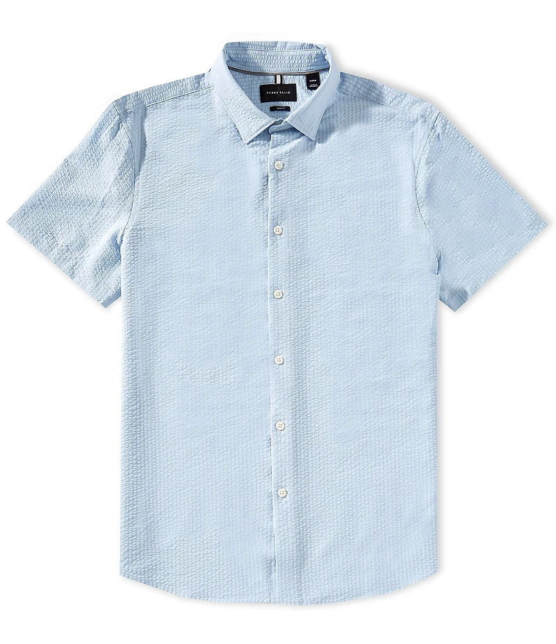 Perry Ellis Big & Tall Slim Fit Seersucker Performance Stretch Short Sleeve Woven Shirt