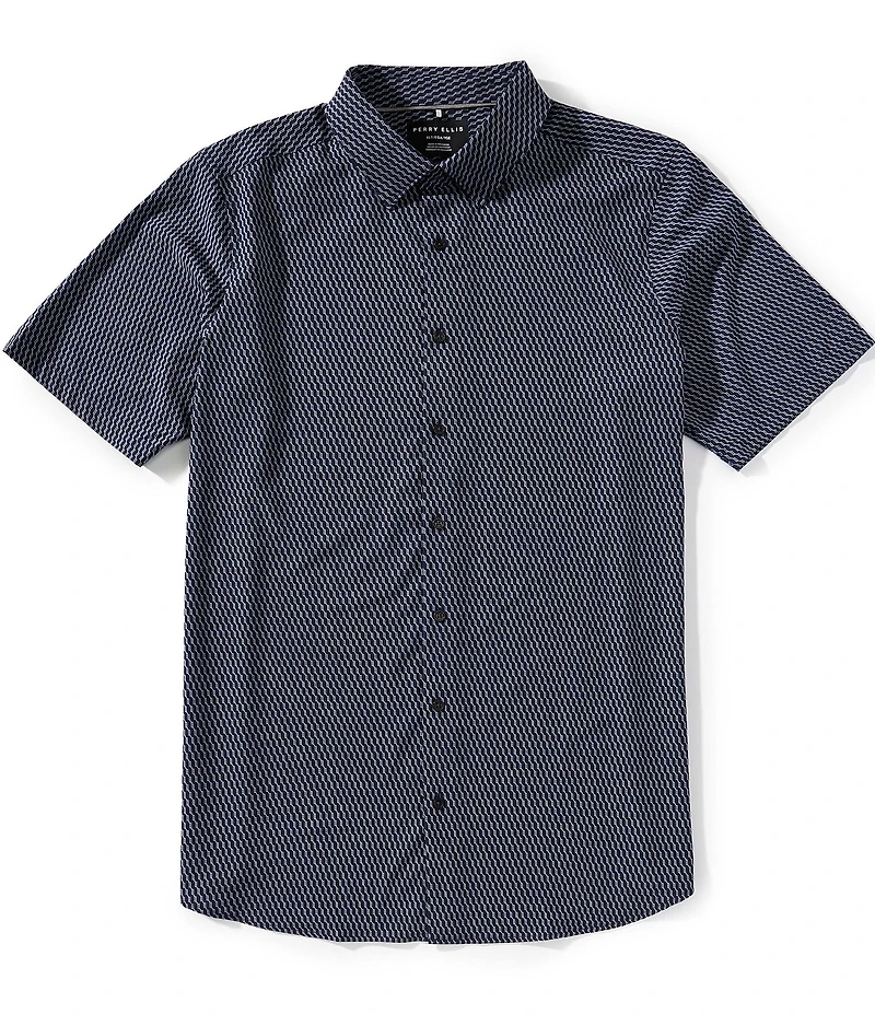 Perry Ellis Big & Tall Slim Fit Stretch Geo Print Short Sleeve Woven Shirt