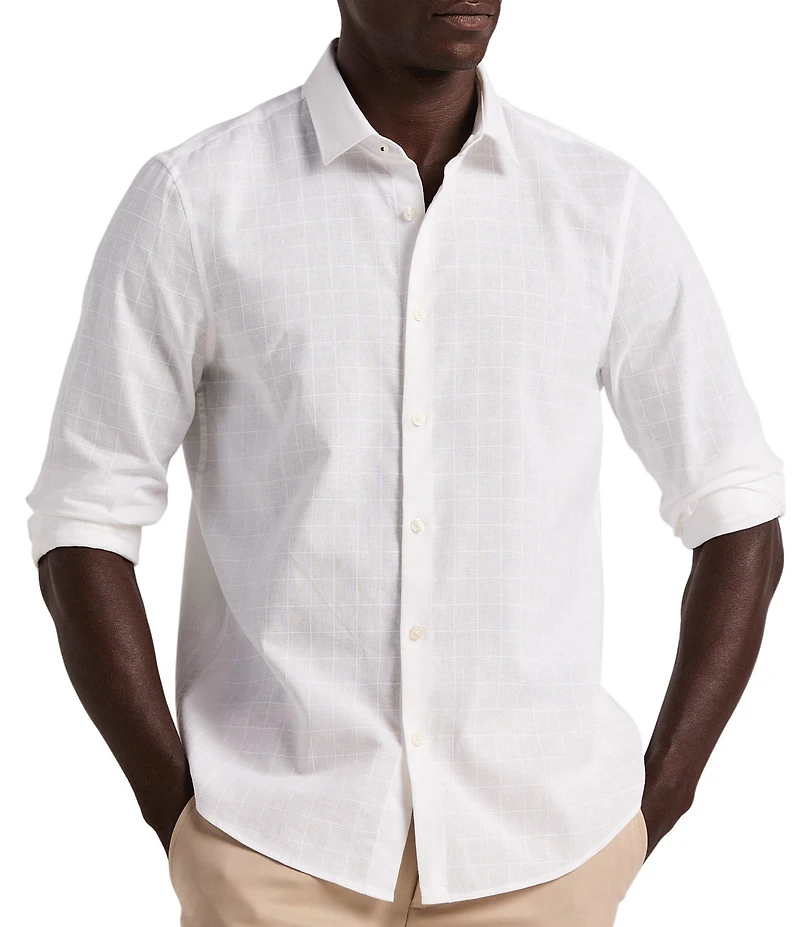 Perry Ellis Big & Tall Total Windowpane Linen Long Sleeve Woven Shirt