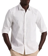 Perry Ellis Big & Tall Total Windowpane Linen Long Sleeve Woven Shirt