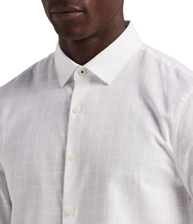 Perry Ellis Big & Tall Total Windowpane Linen Long Sleeve Woven Shirt