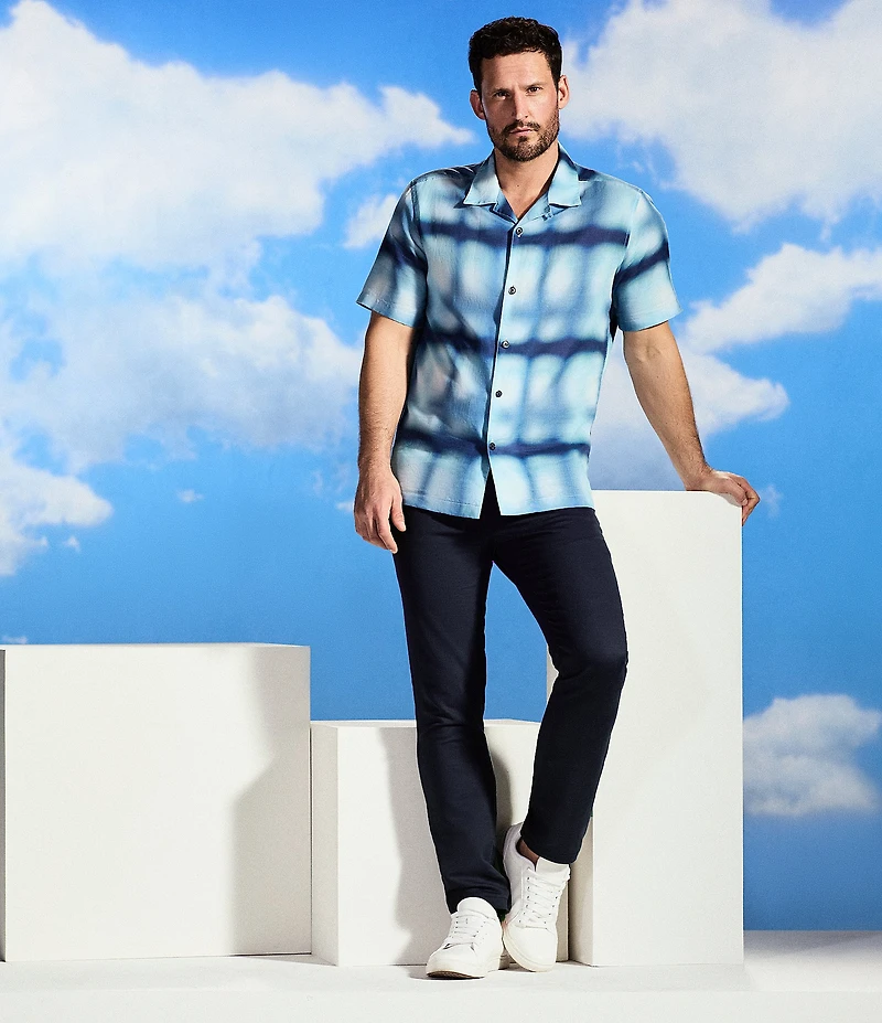 Perry Ellis Blur Plaid Short Sleeve Woven Camp Shirt
