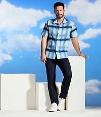 Perry Ellis Blur Plaid Short Sleeve Woven Camp Shirt