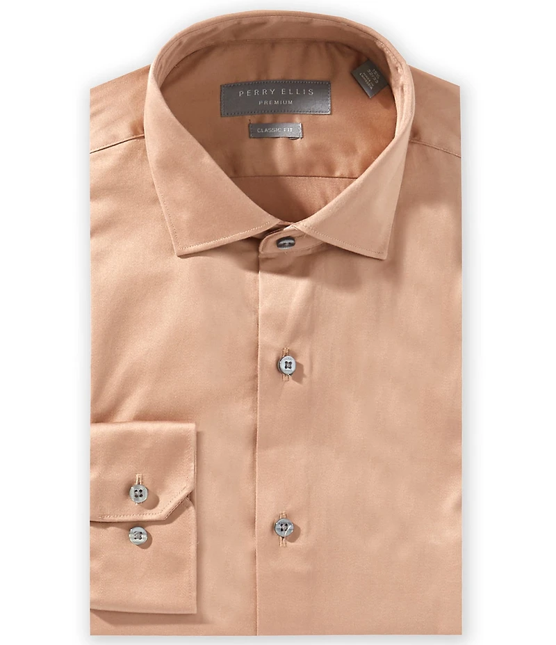 Perry Ellis Classic Fit Spread Collar Premium Luxe Sateen Dress Shirt