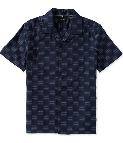Perry Ellis Clipped Dobby Short Sleeve Woven Camp Shirt