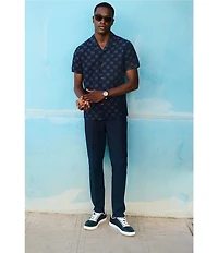 Perry Ellis Clipped Dobby Short Sleeve Woven Camp Shirt