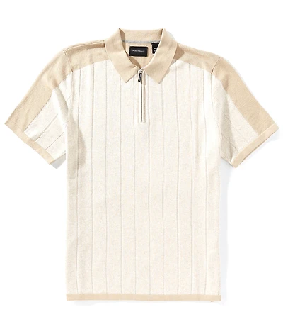Perry Ellis Color Block Quarter-Zip Short Sleeve Polo Shirt