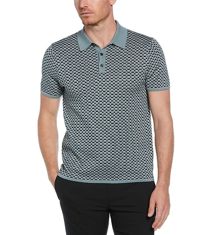 Perry Ellis Geo Print Short Sleeve Polo Shirt