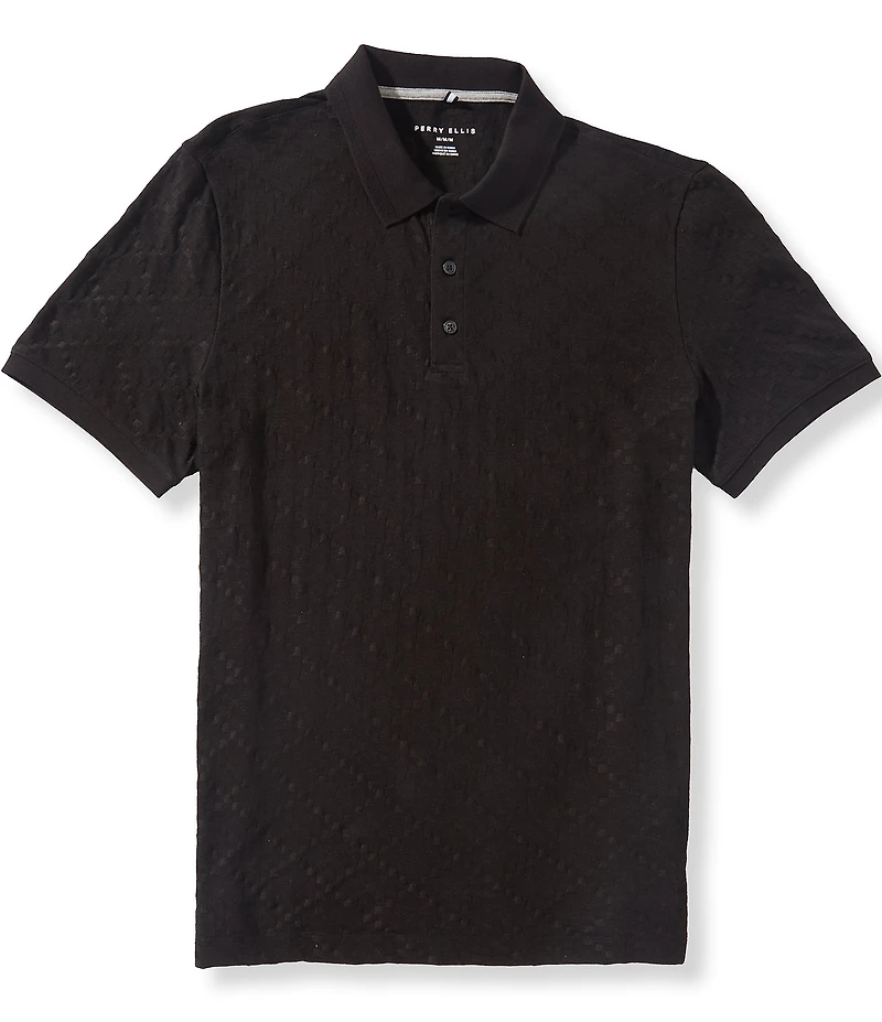 Perry Ellis Jacquard Geo Textured Short Sleeve Polo Shirt