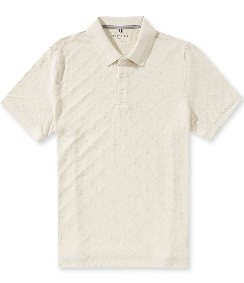Perry Ellis Jacquard Geo Textured Short Sleeve Polo Shirt