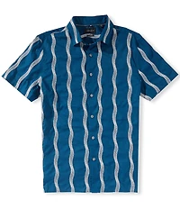 Perry Ellis Linen Blend Wave Print Short Sleeve Woven Shirt