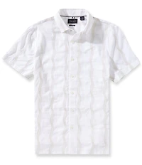 Perry Ellis Linen Blend Wave Print Short Sleeve Woven Shirt
