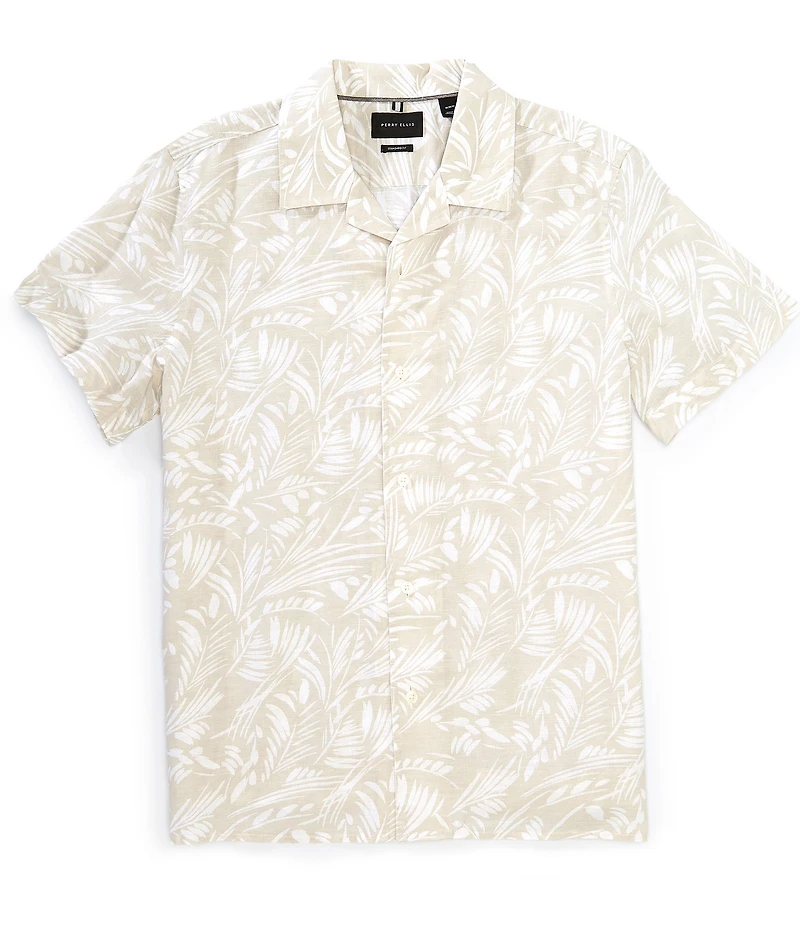 Perry Ellis Linen Cotton Abstract Leaf Print Short Sleeve Woven Camp Shirt