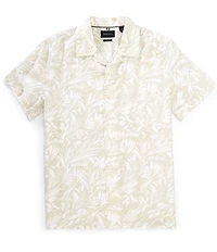 Perry Ellis Linen Cotton Abstract Leaf Print Short Sleeve Woven Camp Shirt