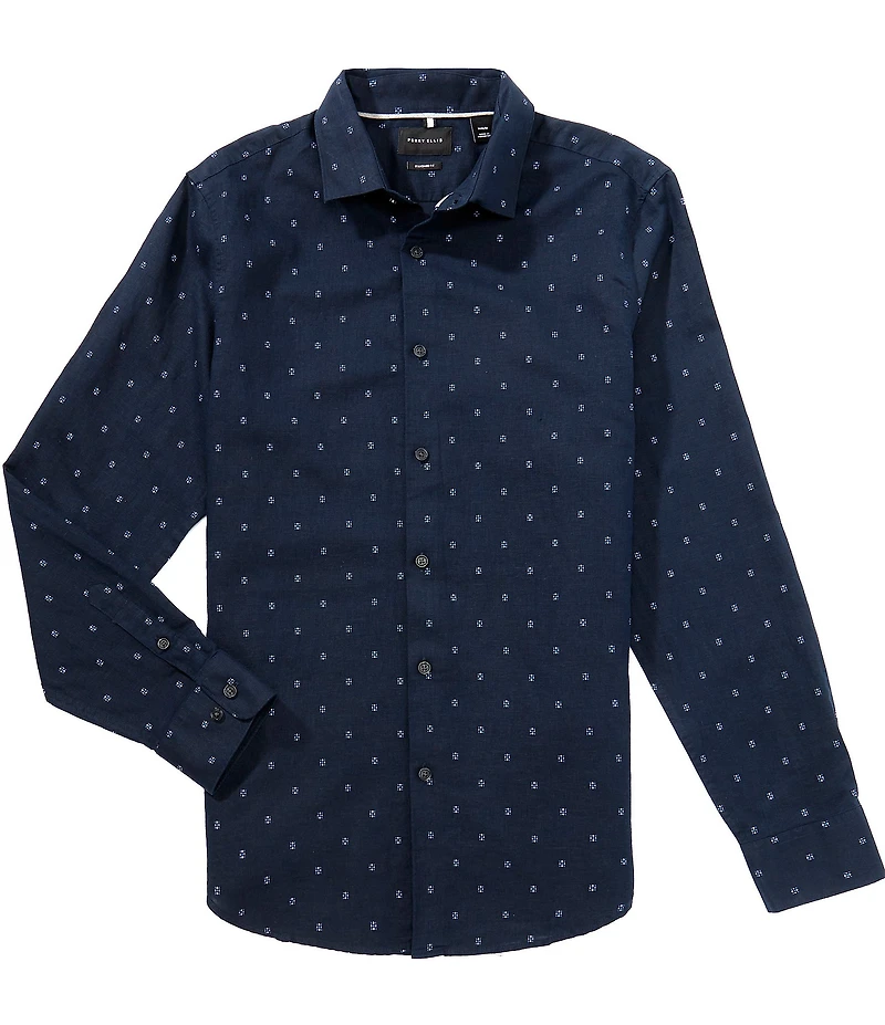Perry Ellis Linen Geo Dot Dobby Long Sleeve Woven Shirt