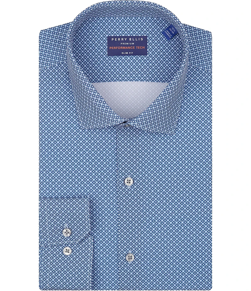 Perry Ellis Performance Spread Collar Allover Print Dress Shirt