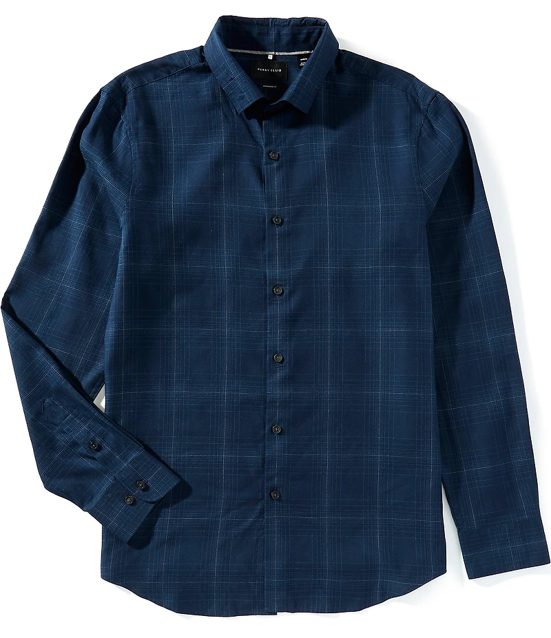 Perry Ellis Plaid Tencel Long Sleeve Woven Shirt