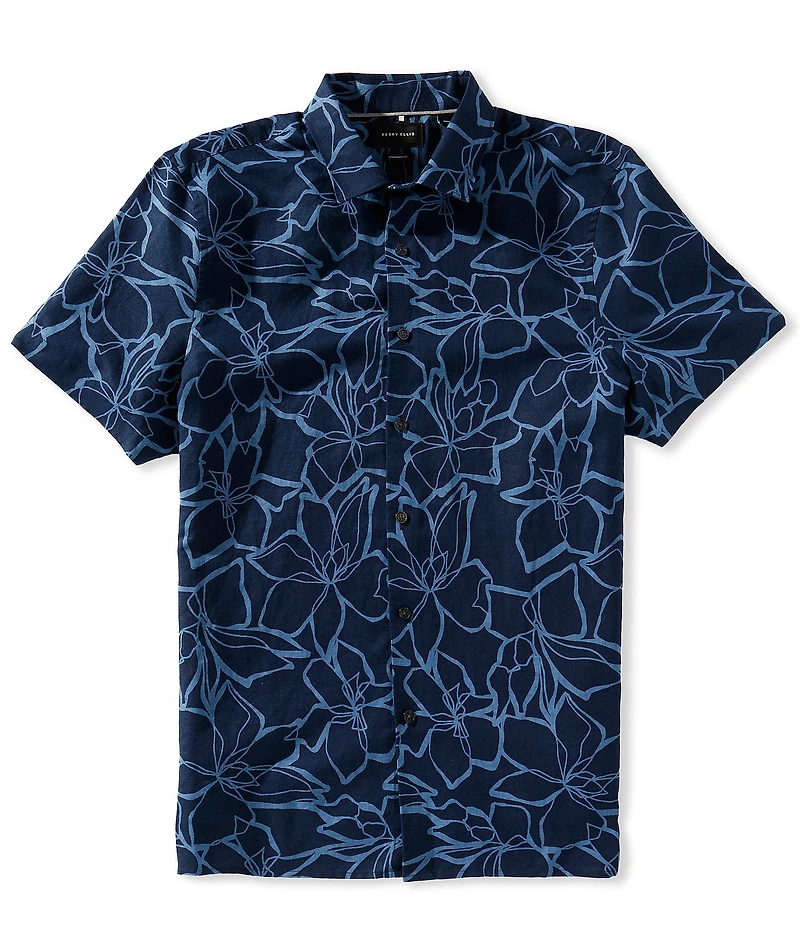 Perry Ellis Floral Tropical Printed Short Sleeve Woven Shirt