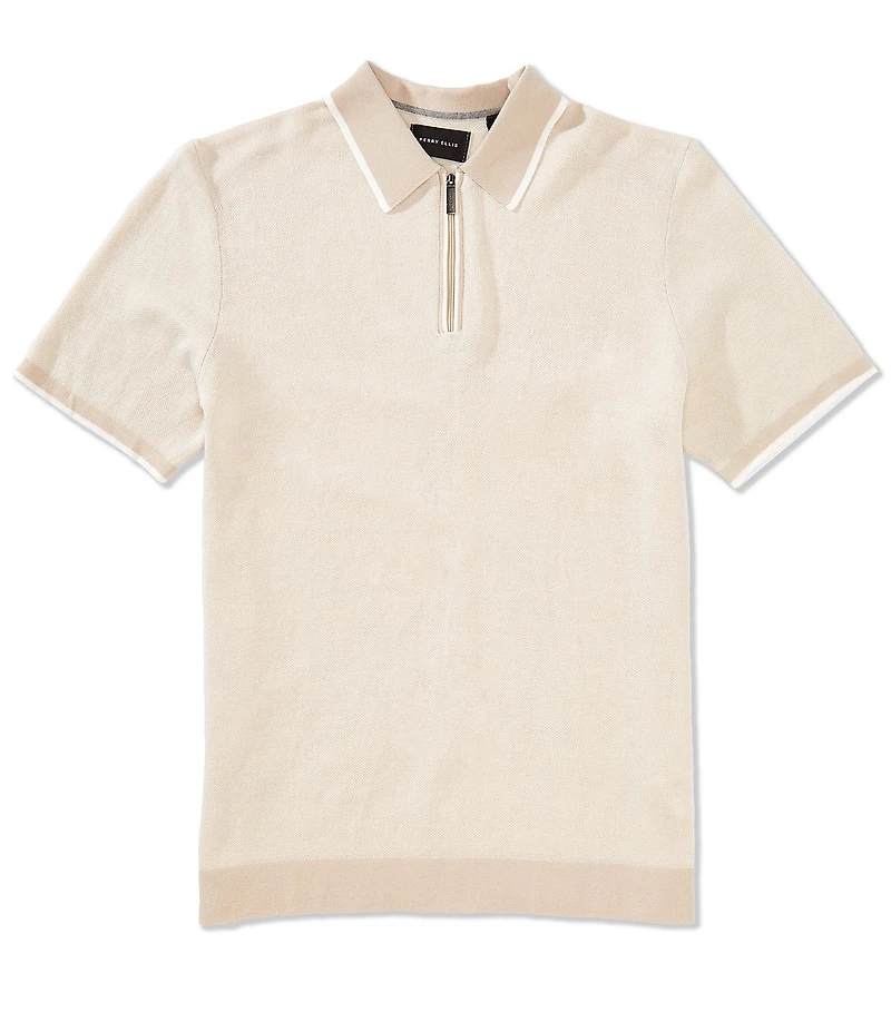 Perry Ellis Quarter-Zip Short Sleeve Polo Shirt