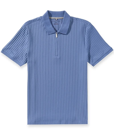 Perry Ellis Ribbed Quarter-Zip Short Sleeve Polo Shirt