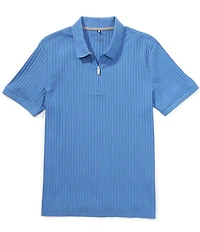 Perry Ellis Ribbed Quarter-Zip Short Sleeve Polo Shirt
