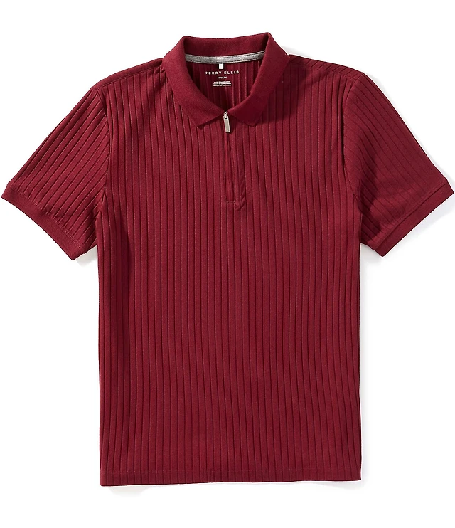 Perry Ellis Stripe Quarter-Zip Short Sleeve Polo Sweater Liberty