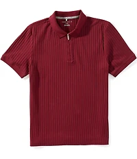 Perry Ellis Ribbed Quarter-Zip Short Sleeve Polo Shirt