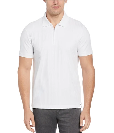 Perry Ellis Ribbed Quarter-Zip Short Sleeve Polo Shirt