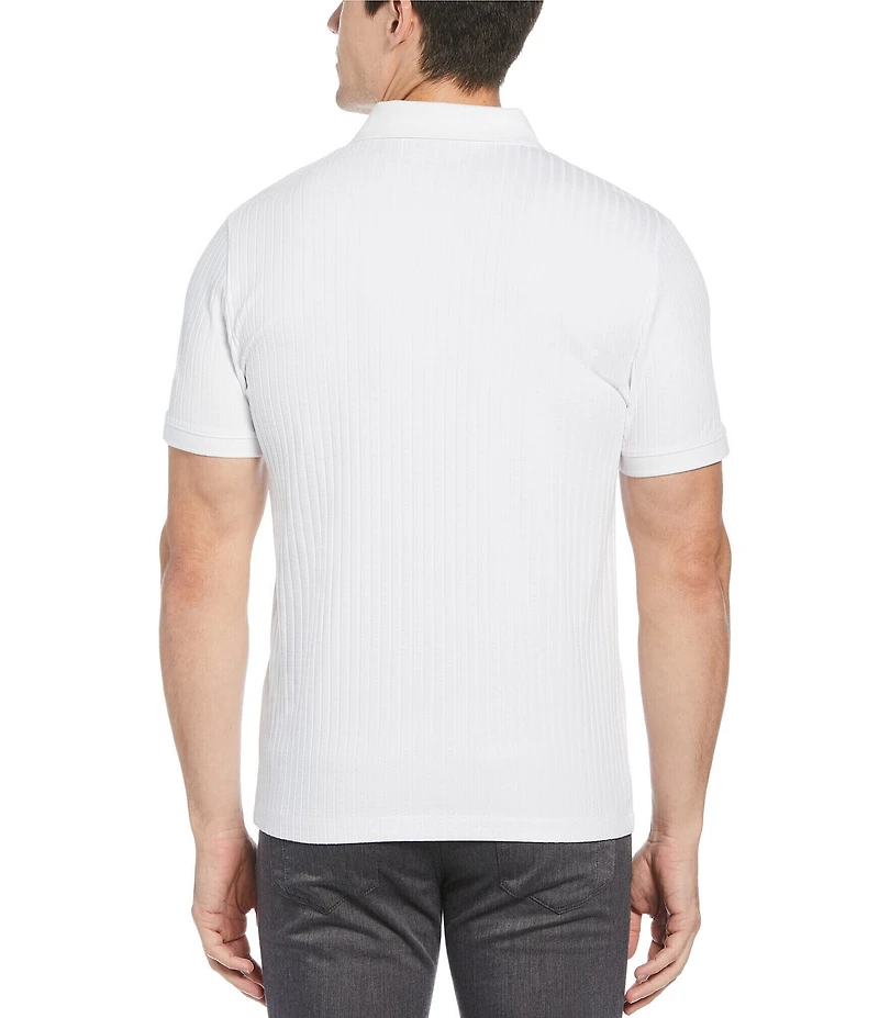 Perry Ellis Ribbed Quarter-Zip Short Sleeve Polo Shirt