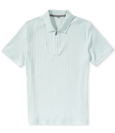 Perry Ellis Ribbed Quarter-Zip Short Sleeve Polo Shirt