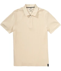 Perry Ellis Ribbed Quarter-Zip Short Sleeve Polo Shirt