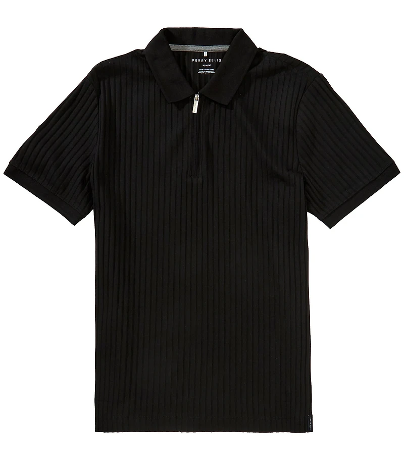 Perry Ellis Ribbed Quarter-Zip Short Sleeve Polo Shirt
