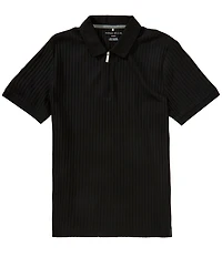 Perry Ellis Ribbed Quarter-Zip Short Sleeve Polo Shirt