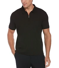 Perry Ellis Ribbed Quarter-Zip Short Sleeve Polo Shirt
