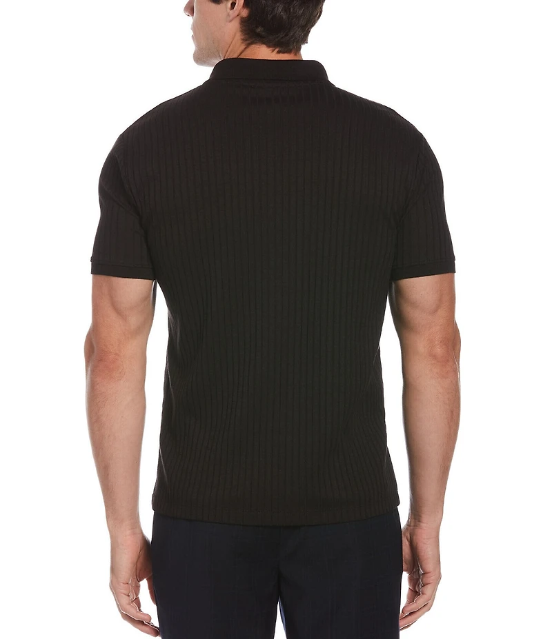 Perry Ellis Ribbed Quarter-Zip Short Sleeve Polo Shirt