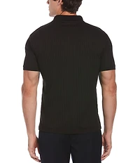 Perry Ellis Ribbed Quarter-Zip Short Sleeve Polo Shirt