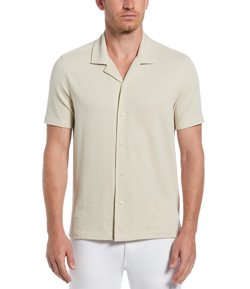 Perry Ellis Seersucker Short Sleeve Woven Camp Shirt