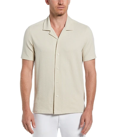 Perry Ellis Seersucker Short Sleeve Woven Camp Shirt