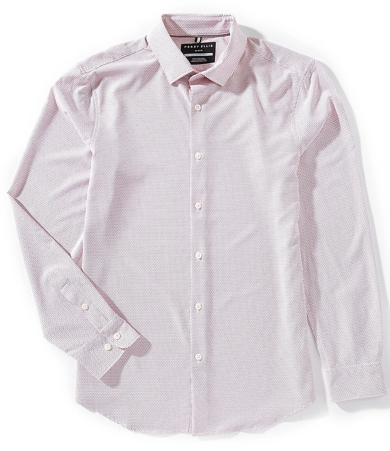 Perry Ellis Slim Fit Performance Stretch Float Pattern Long Sleeve Woven Shirt