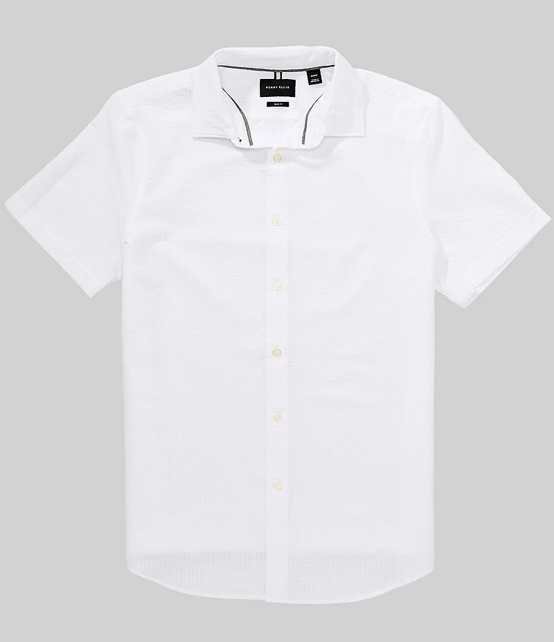 Perry Ellis Slim Fit Seersucker Performance Stretch Short Sleeve Woven Shirt