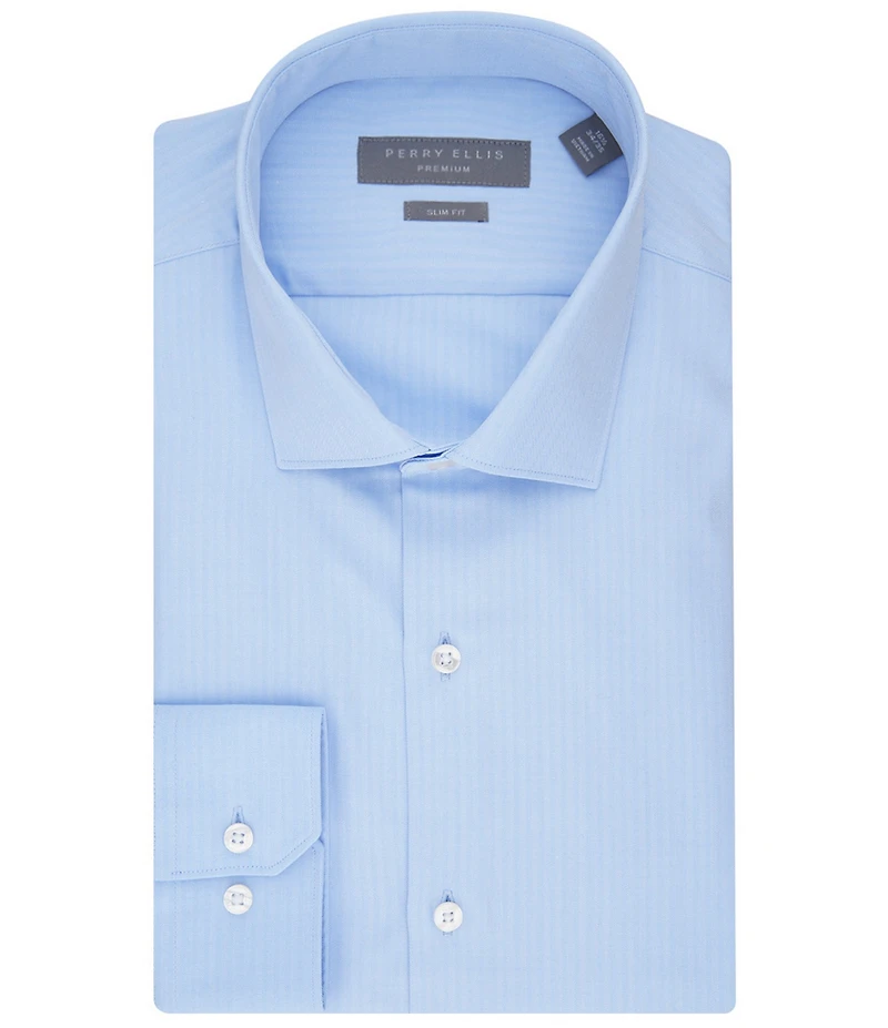 Perry Ellis Slim Fit Spread Collar Chateau Herringbone Solid Dress Shirt