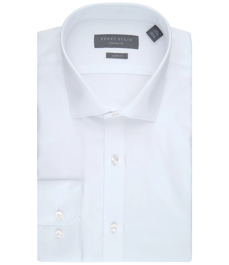 Perry Ellis Slim Fit Spread Collar Chateau Herringbone Solid Dress Shirt
